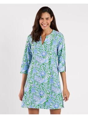 Jude Connally Megan Dress Jude Cloth Butterfly Botanical Grass Blue Green Sz S